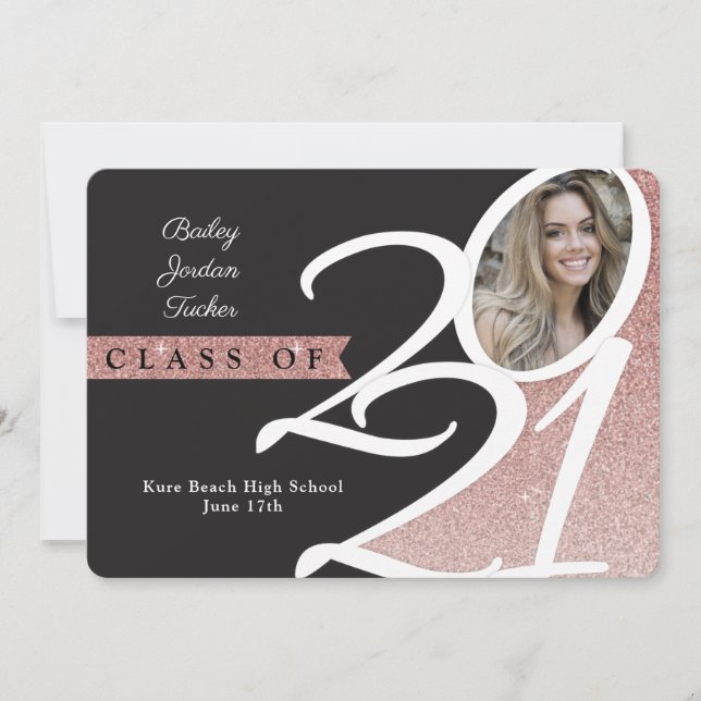 Rose Gold Class of 2021 Photo Graduation Announcement (Front)
