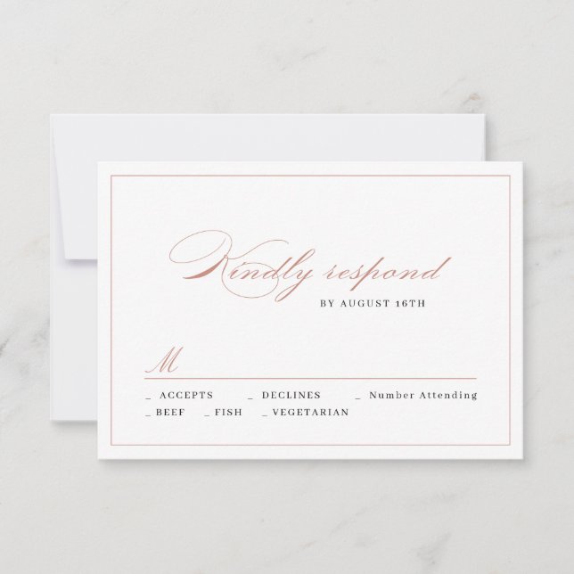 Rose gold Classic Elegance Script Simple wedding RSVP Card (Front)