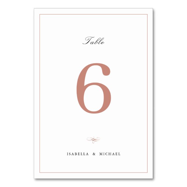 Rose Gold Classic Elegance Script Simple Wedding Table Number (Front)