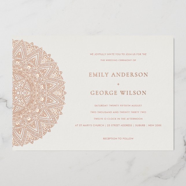 Rose Gold Classic Ornate Mandala Wedding Invite (Front)