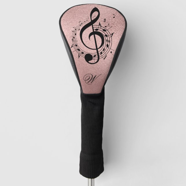 Rose Gold Climactic G Clef Music Monogram Initials Golf Head Cover (Front)