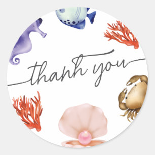 Rose gold Coastal Chic Watercolor thank you  Classic Round Sticker
