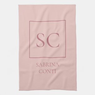 Rose gold color professional simple monogram name tea towel