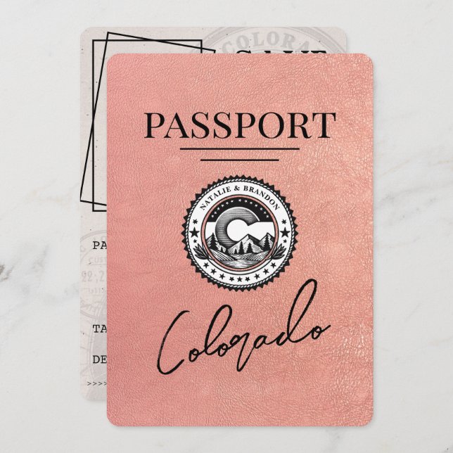 Rose Gold Colorado Passport Save The Date (Front/Back)