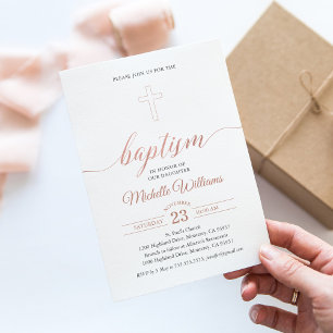 Rose Gold Colour Calligraphy Baptism Invitation
