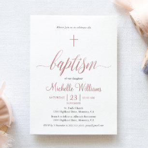 Rose Gold Colour Calligraphy Baptism Invitation