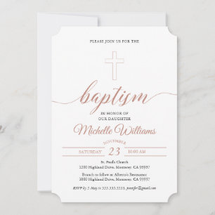Rose Gold Colour Calligraphy Baptism Invitation
