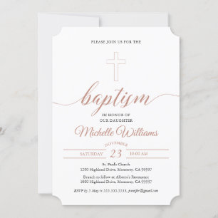 Rose Gold Colour Calligraphy Baptism Invitation