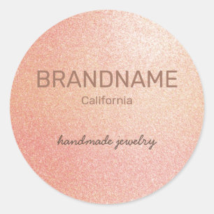 Rosé Gold Colour Gradient Texture Faux Pink Glitte Classic Round Sticker
