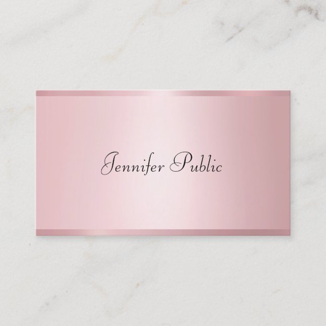 Rose Gold Colour Modern Handwritten Cute Design Business Card (Front)