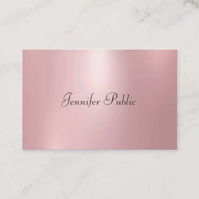 Rose Gold Colour Modern Handwritten Cute Template Business Card (Front)