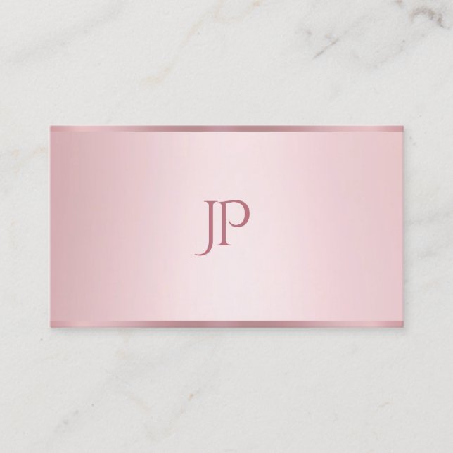 Rose Gold Colour Modern Minimalist Monogrammed Business Card (Front)