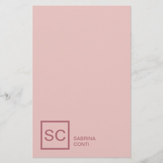Rose gold colour professional girly monogram name stationery (Front)