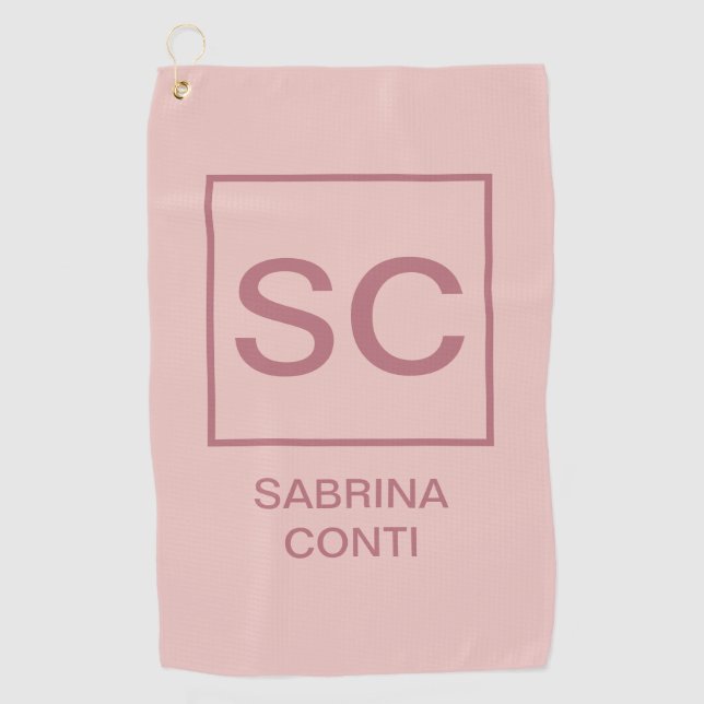 Rose gold colour professional simple monogram name golf towel (Front)