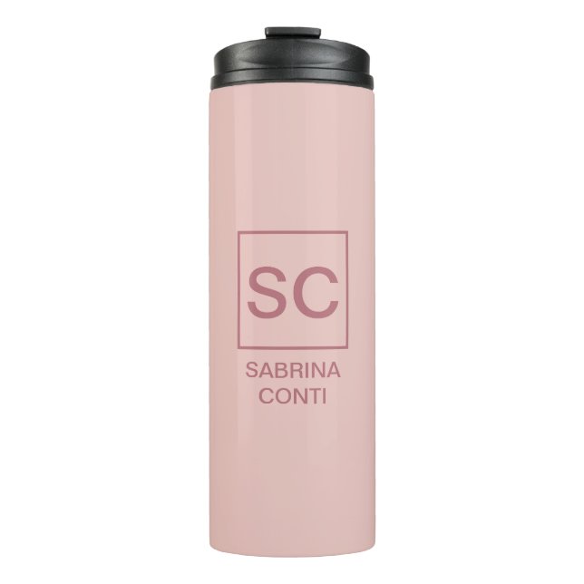 Rose gold colour professional simple monogram name thermal tumbler (Front)