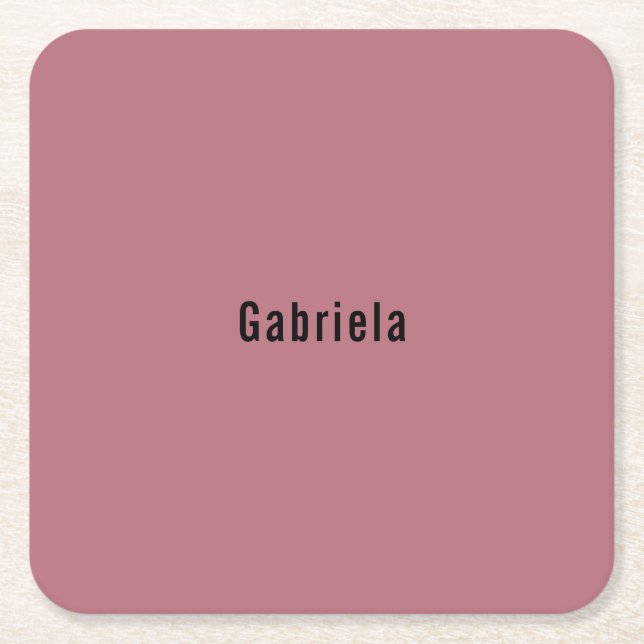 Rose Gold Colour Professional Trendy Modern Plain Square Paper Coaster (Front)