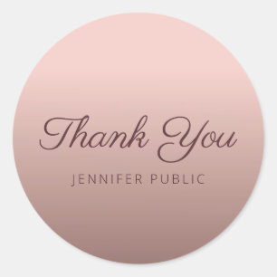 Rose Gold Colour Thank You Script Monogram Templat Classic Round Sticker