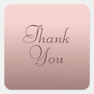 Rose Gold Colour Thank You Template Elegant Square Sticker