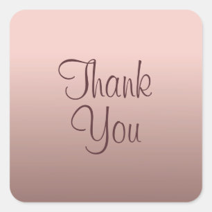 Rose Gold Colour Thank You Trendy Template Elegant Square Sticker