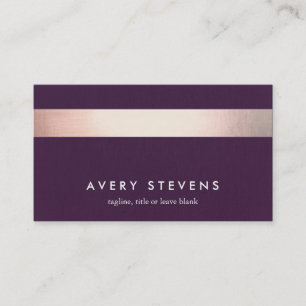 Rose Gold Coloured Striped Modern Purple Chic 2 Business Card