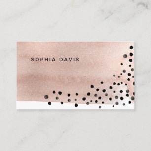 Rose Gold Coloured Watercolor with Black Dots Business Card