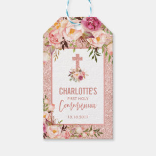 Rose Gold Communion Favours Blush Floral Gift Tags