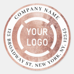 Rose gold company logo return address classic round sticker
