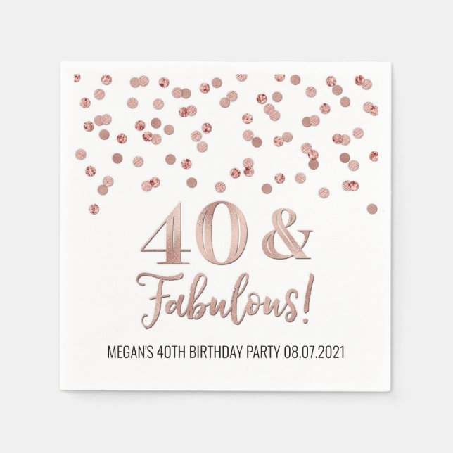 Rose Gold Confetti 40 & Fabulous Birthday Napkin (Front)