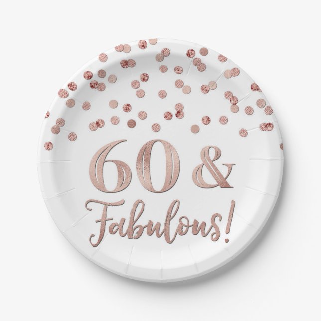 Rose Gold Confetti 60 and Fabulous Paper Plate (Front)