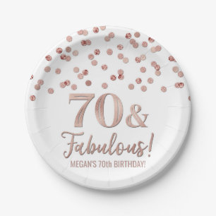 Rose Gold Confetti 70 and Fabulous Birthday Paper Plate
