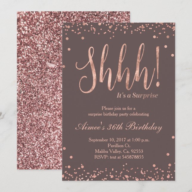 Rose Gold Confetti Birthday Party Invitation (Front/Back)
