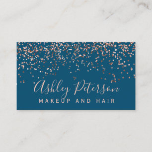 Rose gold confetti blue chic typography business card