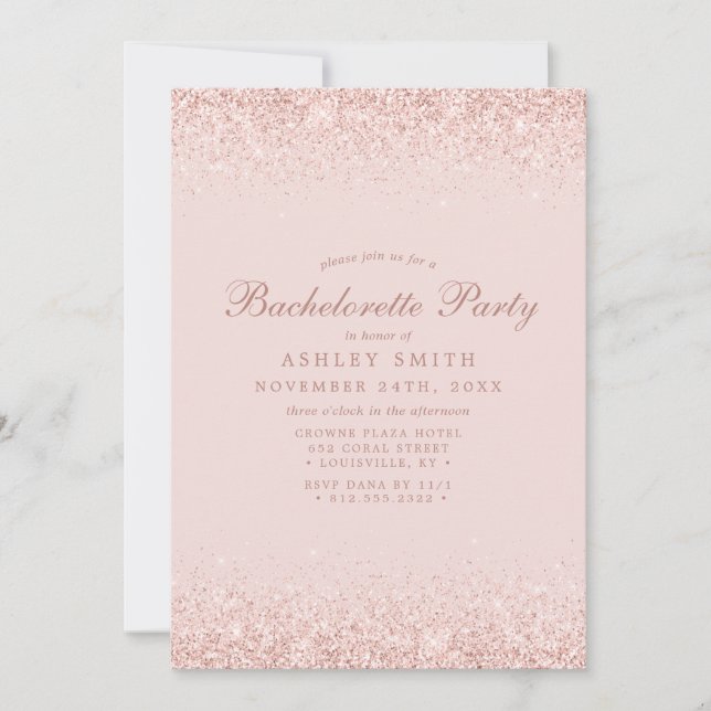 Rose Gold Confetti Blush Pink Modern Bachelorette Invitation (Front)