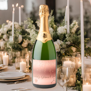 Rose Gold Confetti Bridal Shower Sparkling Wine Label