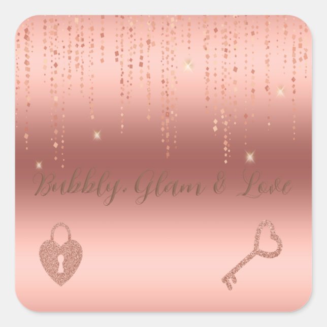 Rose Gold Confetti Bridal Shower Square Sticker (Front)