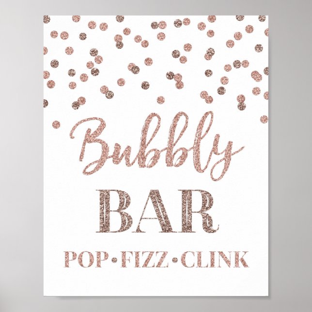 Rose Gold Confetti Bubbly Bar Sign (Front)