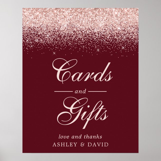 Rose Gold Confetti Burgundy Chic Cards and Gifts Poster (Front)