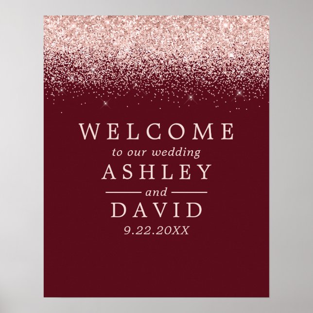 Rose Gold Confetti Burgundy Chic Wedding Welcome Poster (Front)