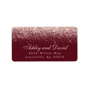 Rose Gold Confetti Burgundy Modern Address Label