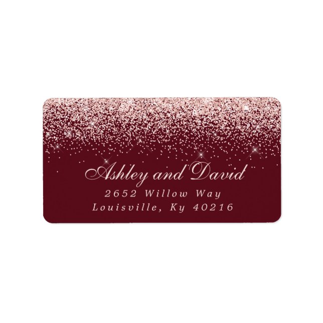Rose Gold Confetti Burgundy Modern Address Label (Front)