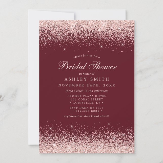 Rose Gold Confetti Burgundy Modern Bridal Shower Invitation (Front)