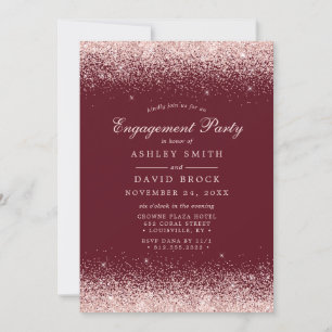 Rose Gold Confetti Burgundy Modern Engagement Invitation