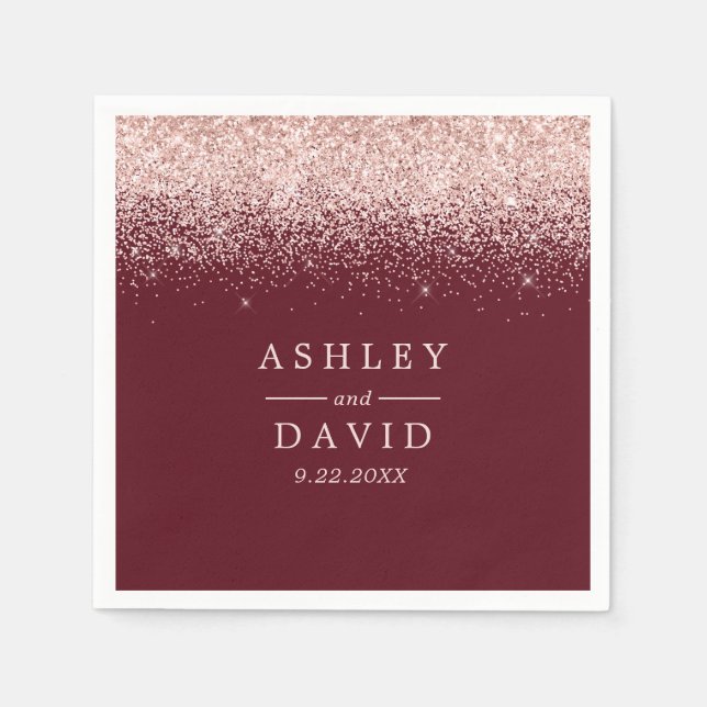 Rose Gold Confetti Burgundy Modern Wedding Napkin (Front)