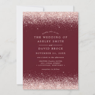 Rose Gold Confetti Burgundy Wedding Invitation