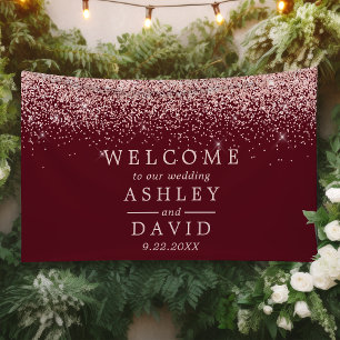 Rose Gold Confetti Burgundy Wedding Welcome Banner