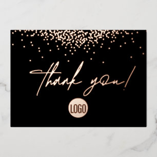 Rose Gold Confetti Business Script Thank you  Foil Holiday Card