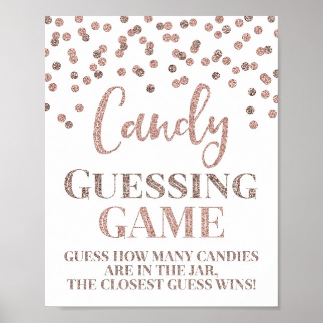 Rose Gold Confetti Candy Guessing Game Sign (Front)