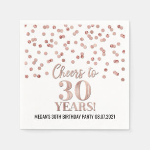 Rose Gold Confetti Cheers to 30 Years Birthday Napkin