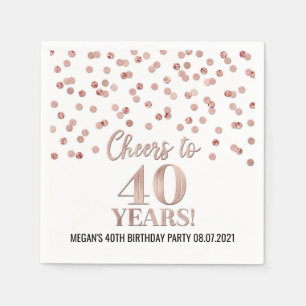Rose Gold Confetti Cheers to 40 Years Birthday Napkin