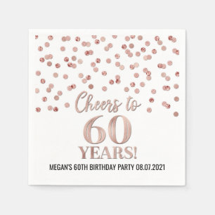 Rose Gold Confetti Cheers to 60 Years Birthday Napkin